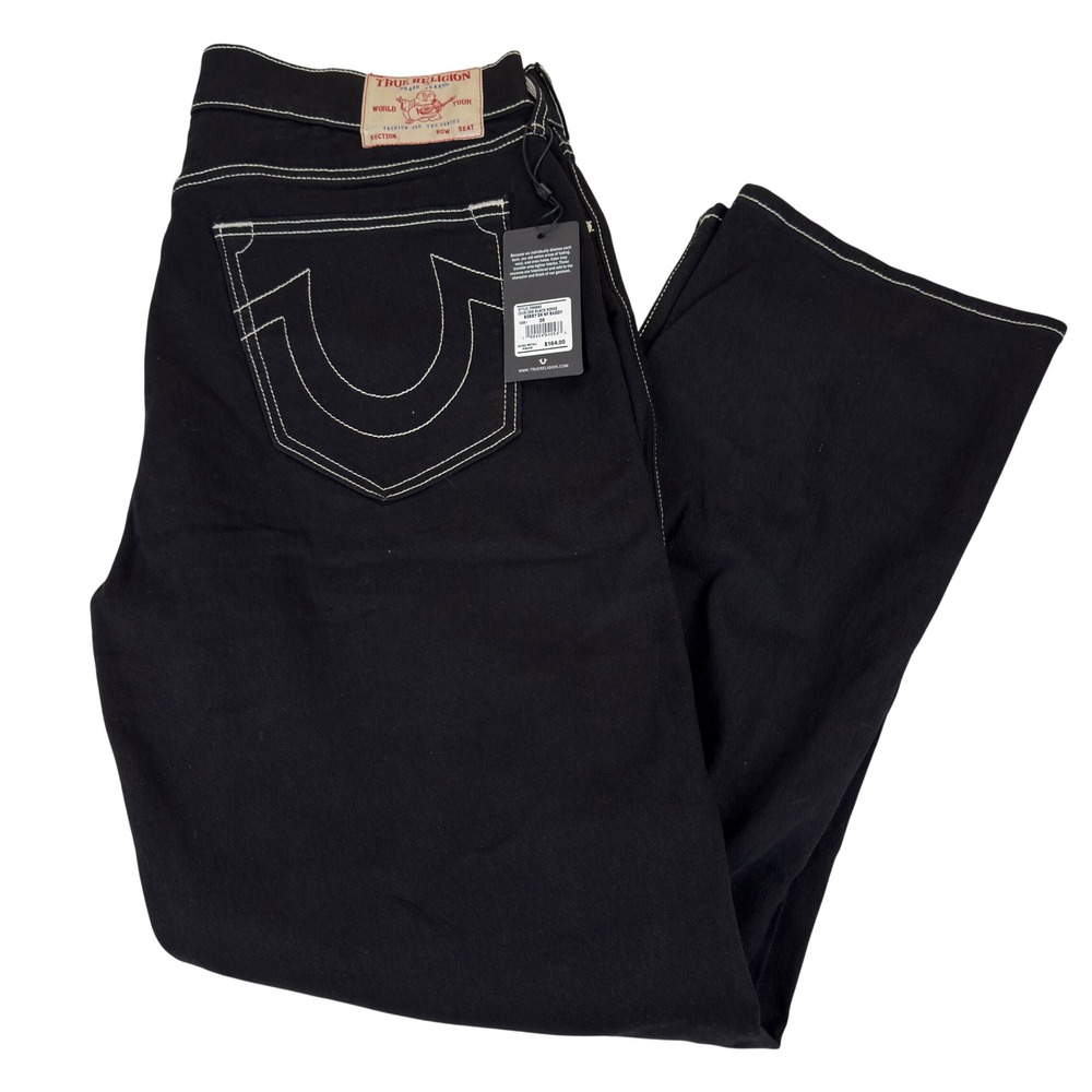 True Religion Bobby Relaxed Baggy Jeans Black White Stitch Mens Fit 38x32 700883